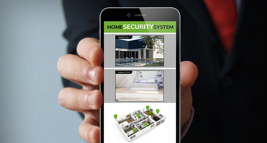 Close up security home system app on a smartphone.