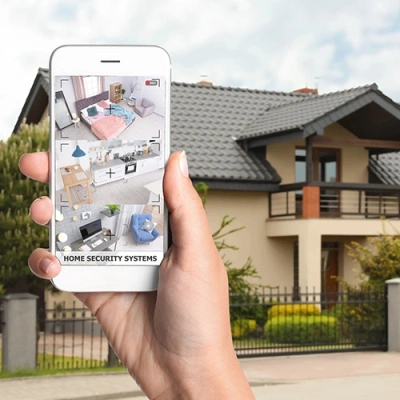 Chattanooga vivint phone display of cctv live feed in front of a house